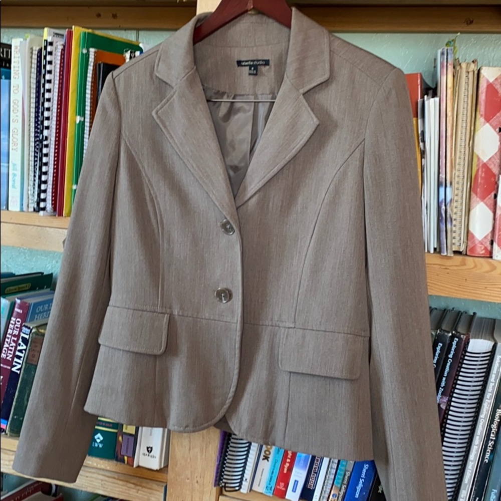 Tan 2 button suit jacket by Rafaella Studio, 8